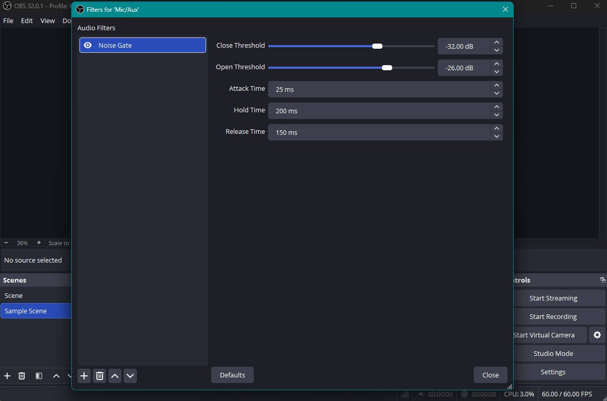 OBS Set Noise Gate